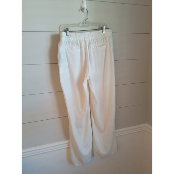 Guess Reagan Linen Pant Women's Size L White Elastic Waist Wide Leg Pockets - Picture 12 of 16